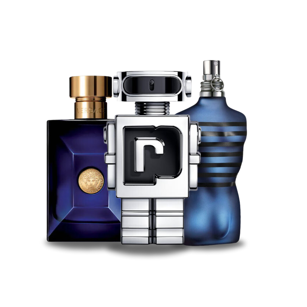 Packung mit 3 Düften: Versace DYLAN BLUE, Paco Rabanne PHANTOM, Jean Paul Gaultier ULTRA MALE (Eau de Parfum)